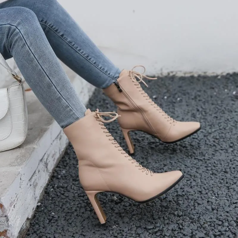 Womens Cross Lace Ankle Boots