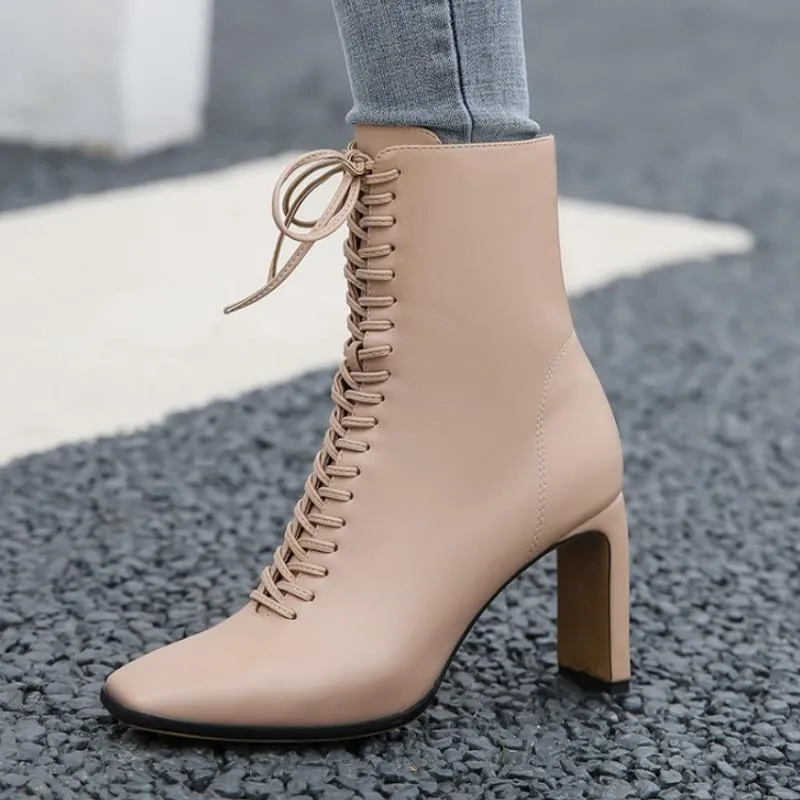Womens Cross Lace Ankle Boots