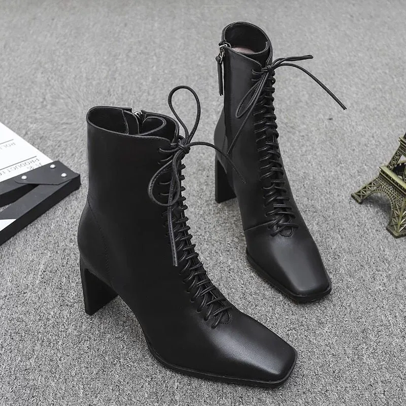 Womens Cross Lace Ankle Boots