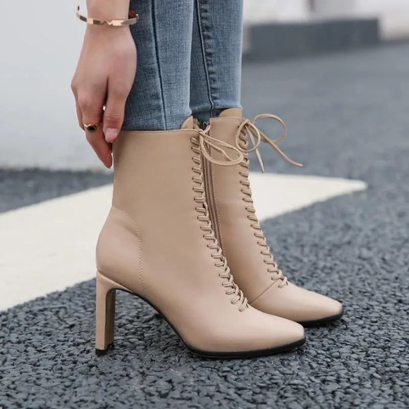 Womens Cross Lace Ankle Boots