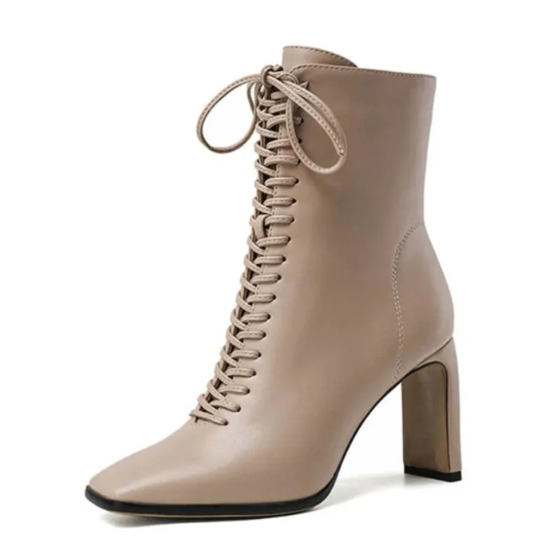Womens Cross Lace Ankle Boots