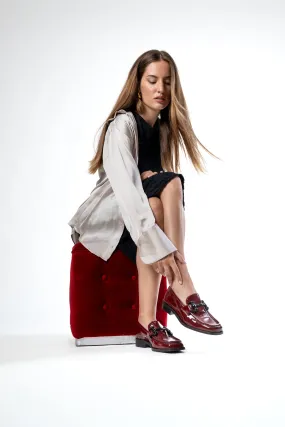 ZOE PATENT BURGUNDY – Square Toe Loafer with Horsebit Trim